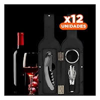 Pack12 Estuche Saca Corcho Pequeno 4 Piezas Negro Funcional para Cocina y Fiesta Y+Papel Regalo
